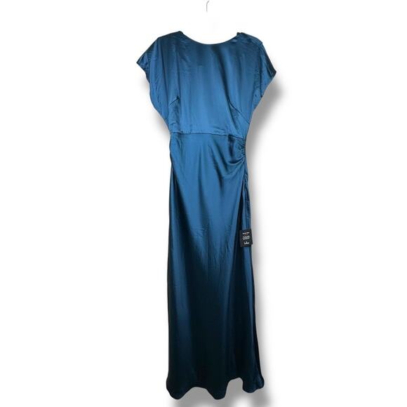 Lulus NWT Captivating Presence Dark Teal Satin Cowl Back Maxi Dress Medium - Picture 3 of 10